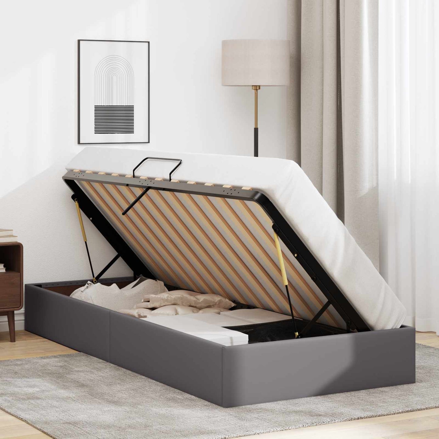 Ottoman Bedframe met opslag Grijs 100 x 200 cm Nep Leer