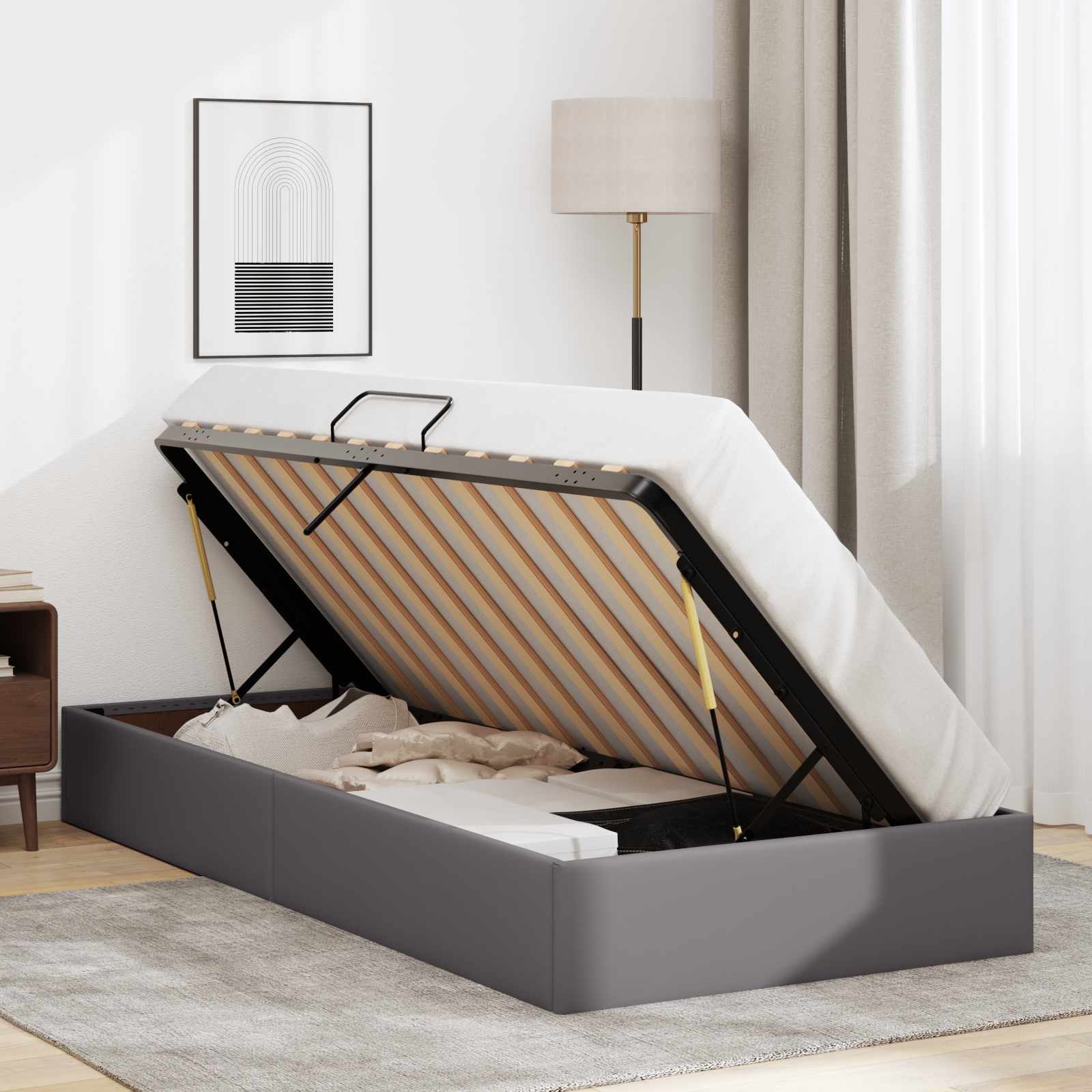 Ottoman Bedframe met opslag Grijs 100 x 200 cm Nep Leer