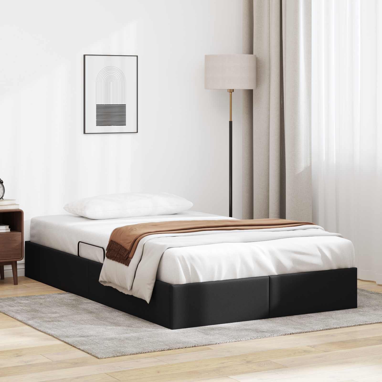 Ottoman Bedframe met opslag Zwart 120 x 190 cm Nep Leer