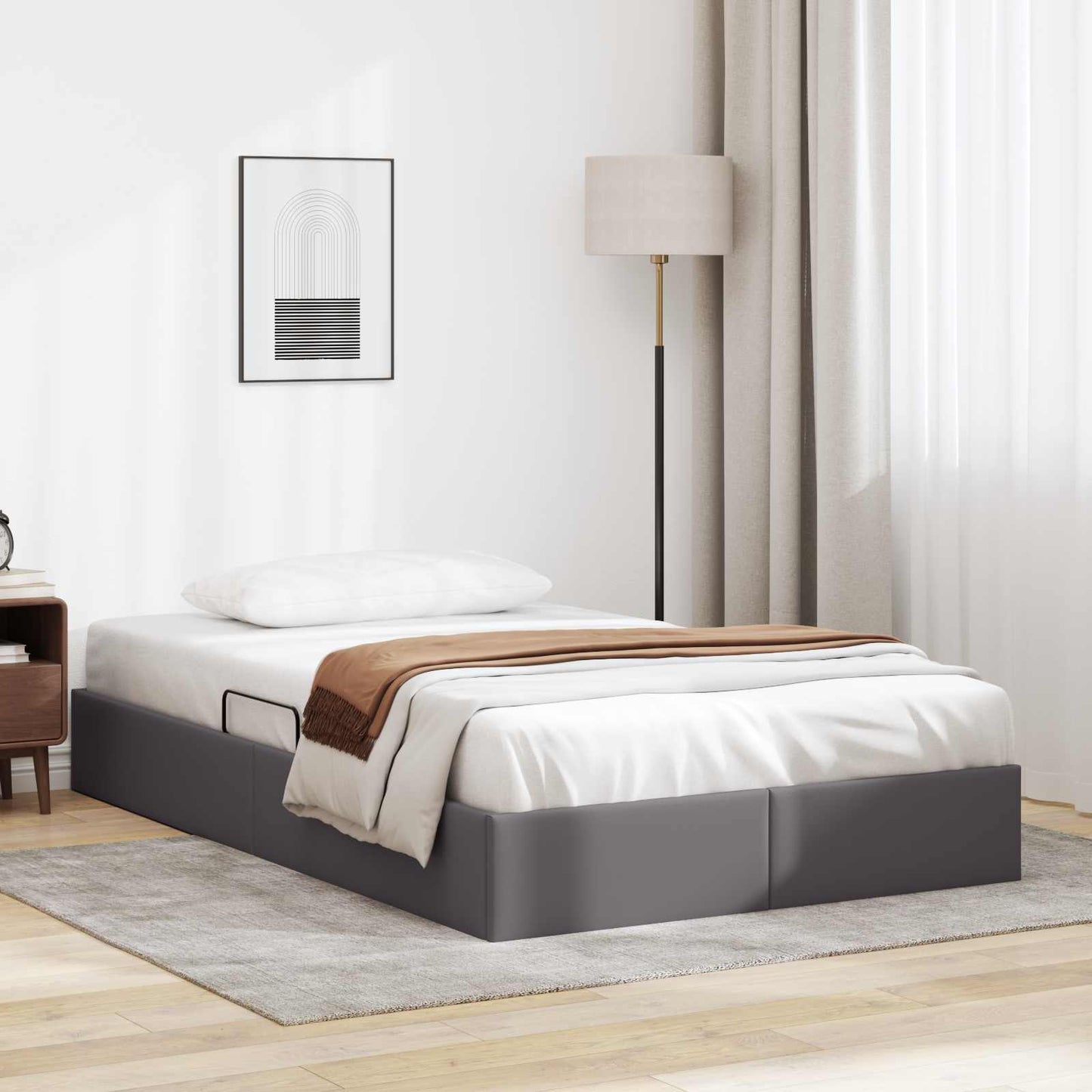 Ottoman Bedframe met opslag Grijs 120 x 200 cm Nep Leer