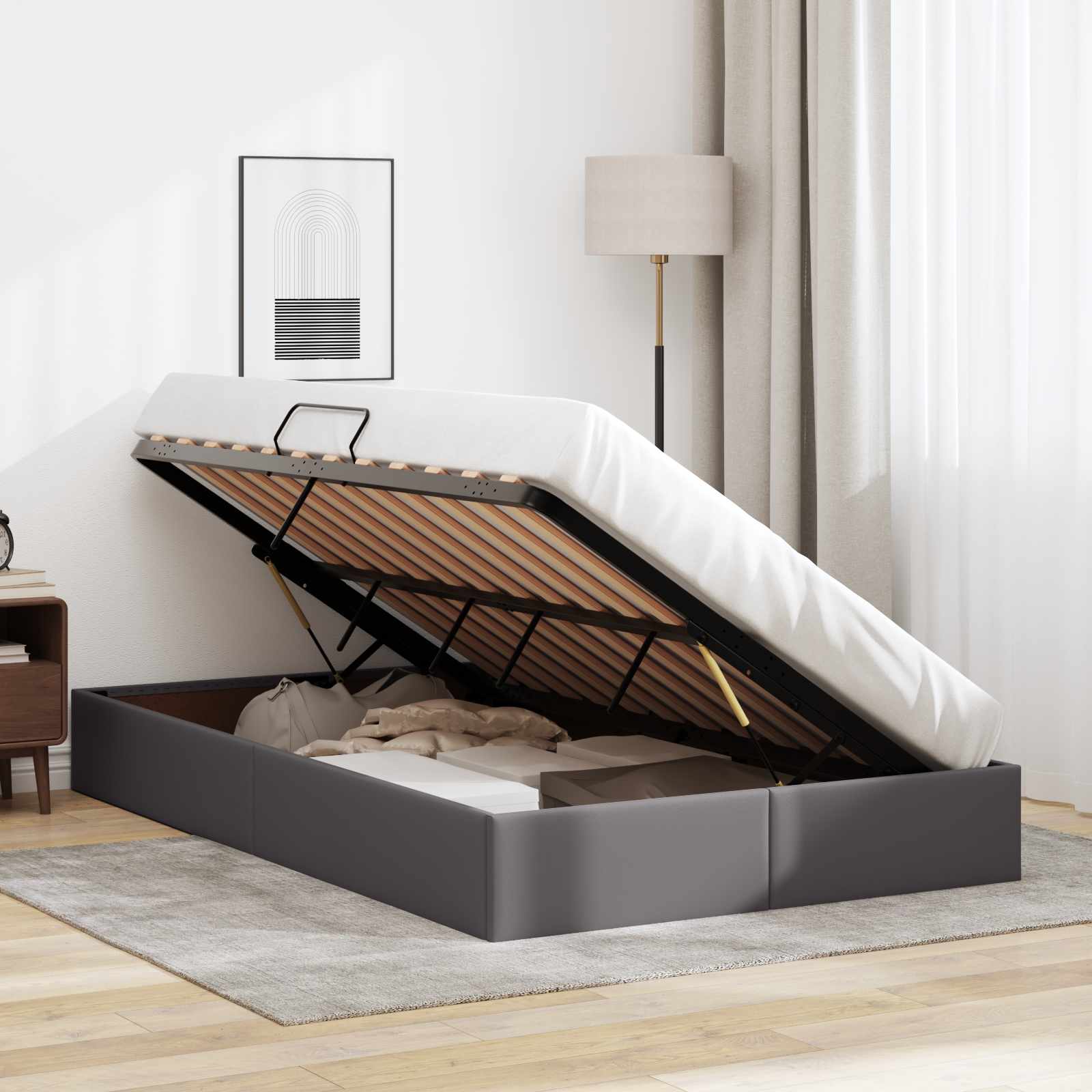 Ottoman Bedframe met opslag Grijs 120 x 200 cm Nep Leer