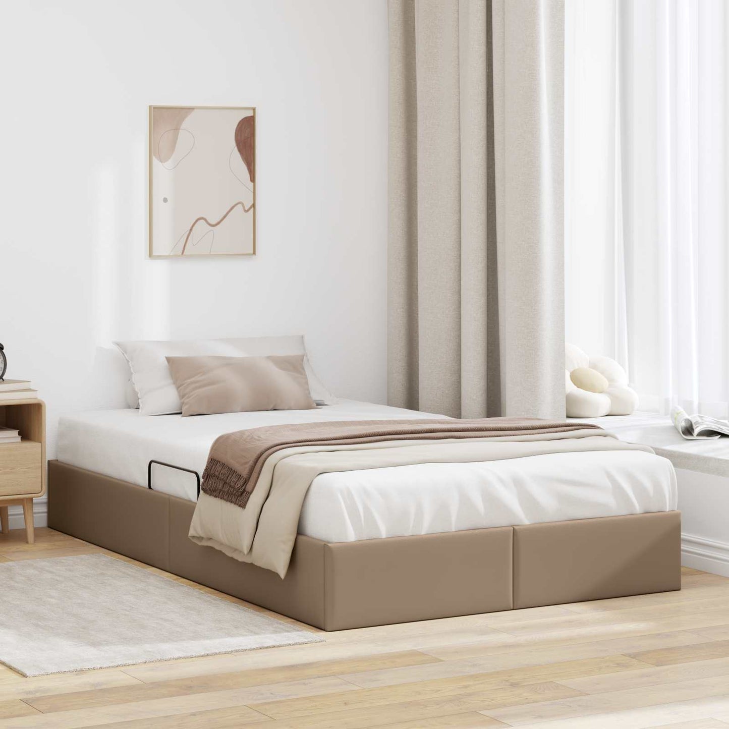 Ottoman Bedframe met opslag Cappuccino 120 x 200 cm Nep Leer