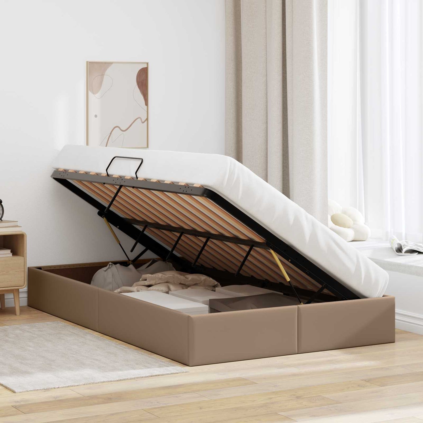 Ottoman Bedframe met opslag Cappuccino 120 x 200 cm Nep Leer