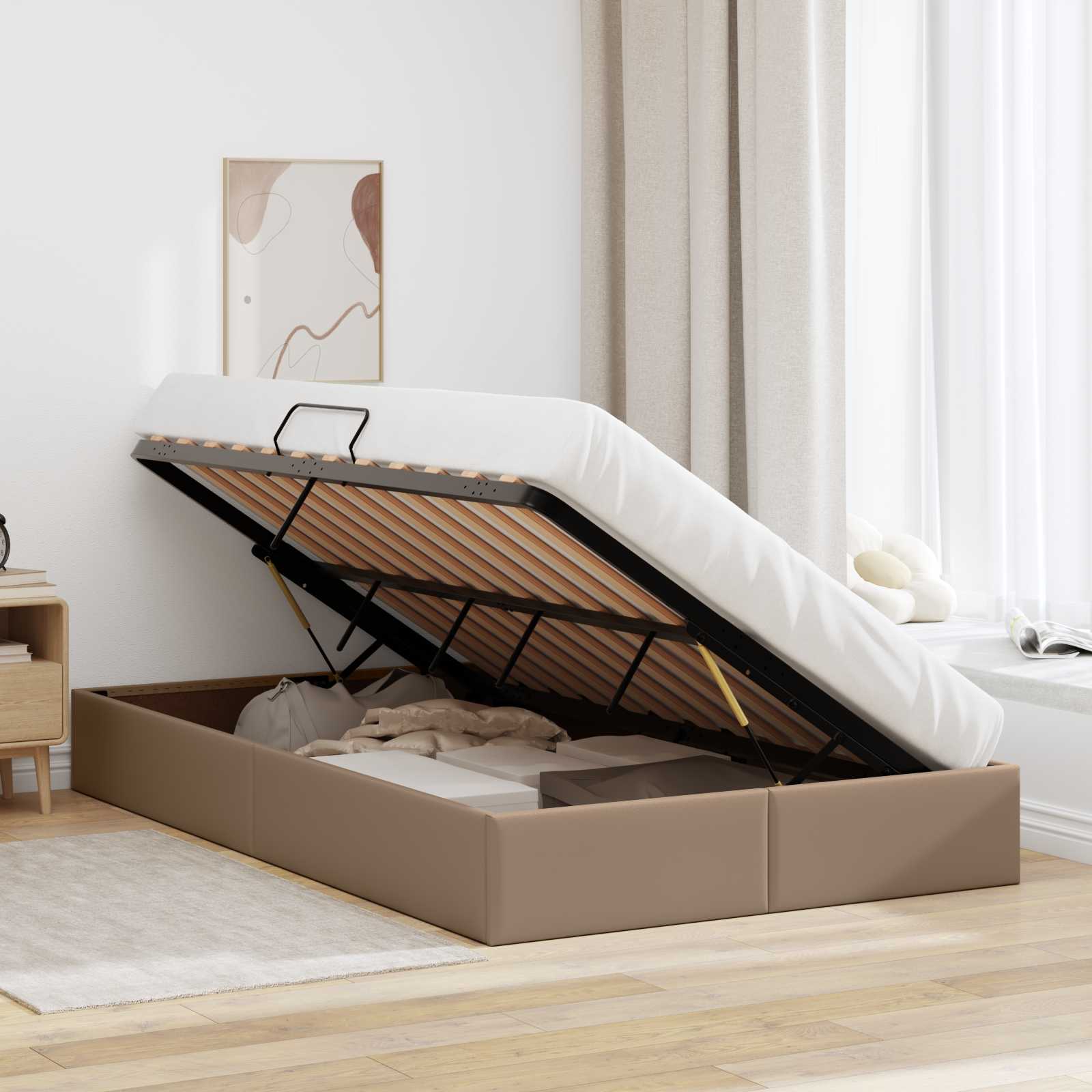 Ottoman Bedframe met opslag Cappuccino 120 x 200 cm Nep Leer