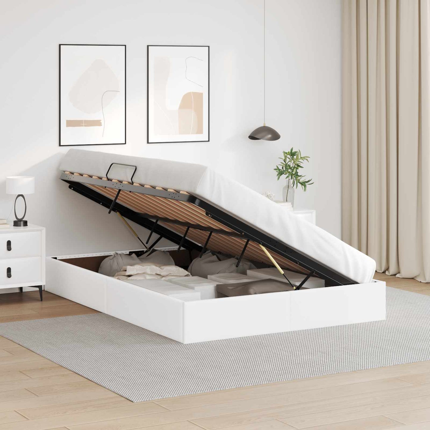 Ottoman Bedframe met opslag Puur Wit 140 x 190 cm Nep Leer