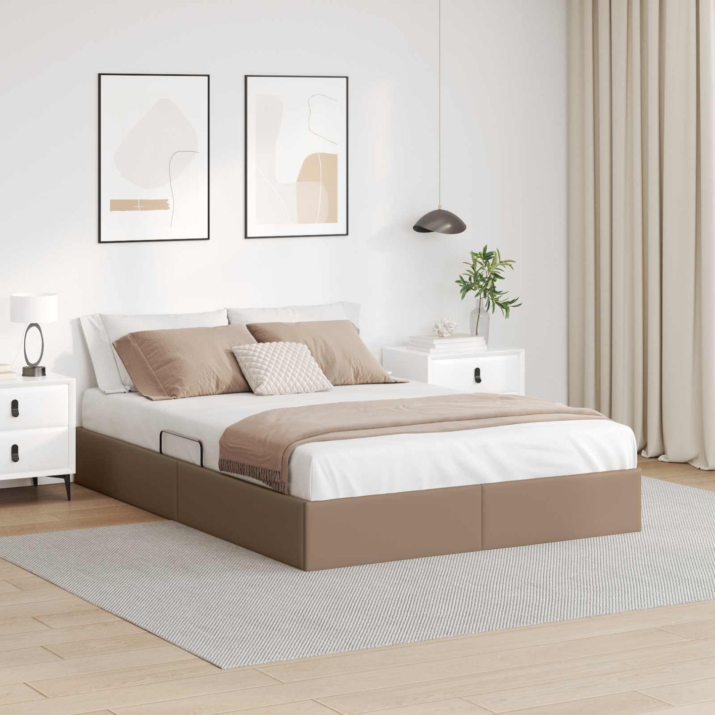 Ottoman Bedframe met opslag Cappuccino 140 x 190 cm Nep Leer
