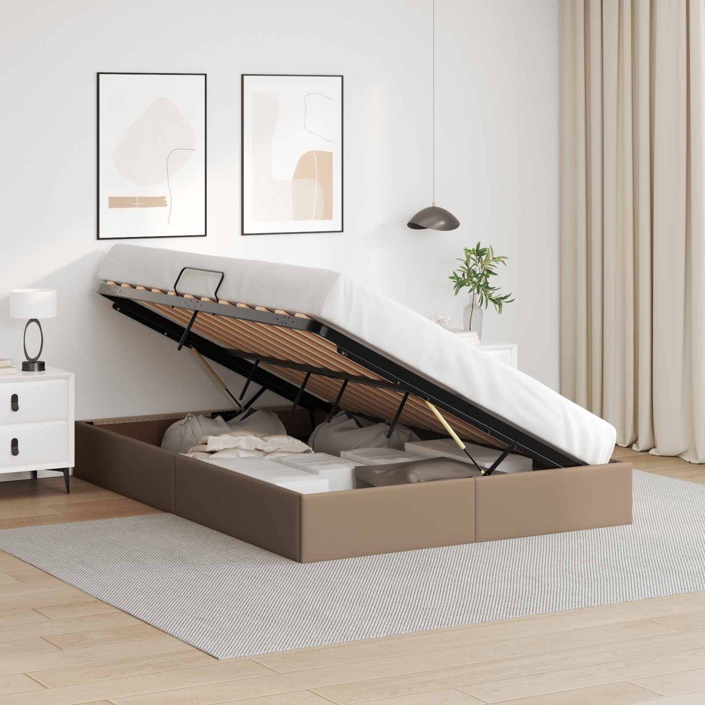 Ottoman Bedframe met opslag Cappuccino 140 x 190 cm Nep Leer
