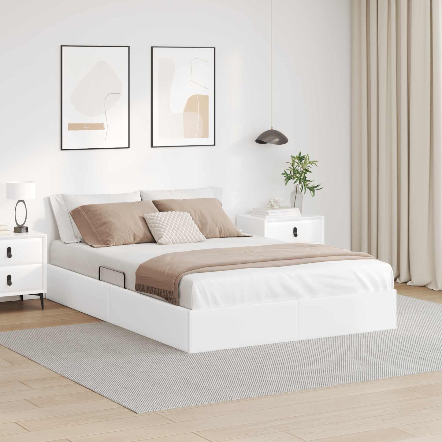Ottoman Bedframe met opslag Puur Wit 140 x 200 cm Nep Leer