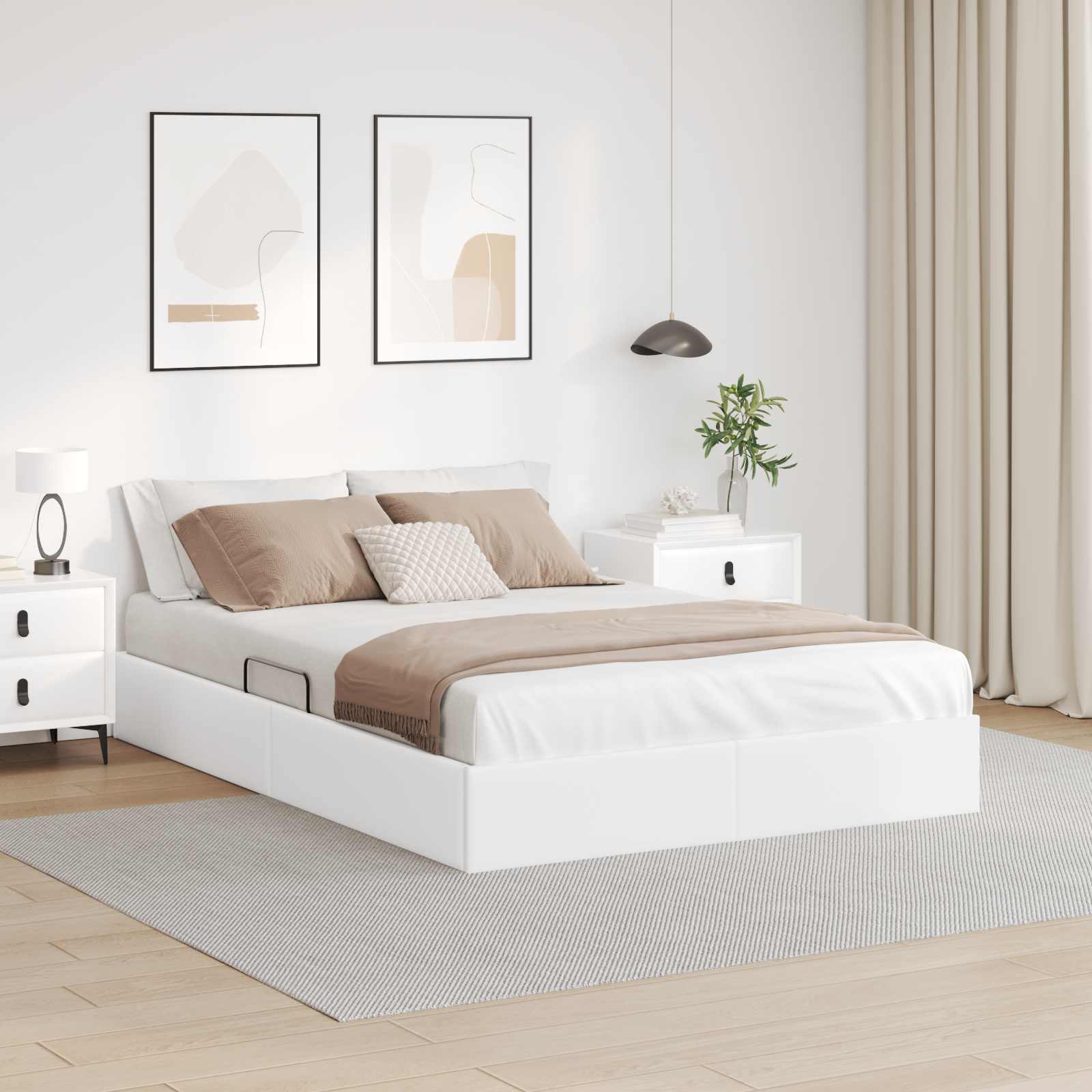 Ottoman Bedframe met opslag Puur Wit 140 x 200 cm Nep Leer