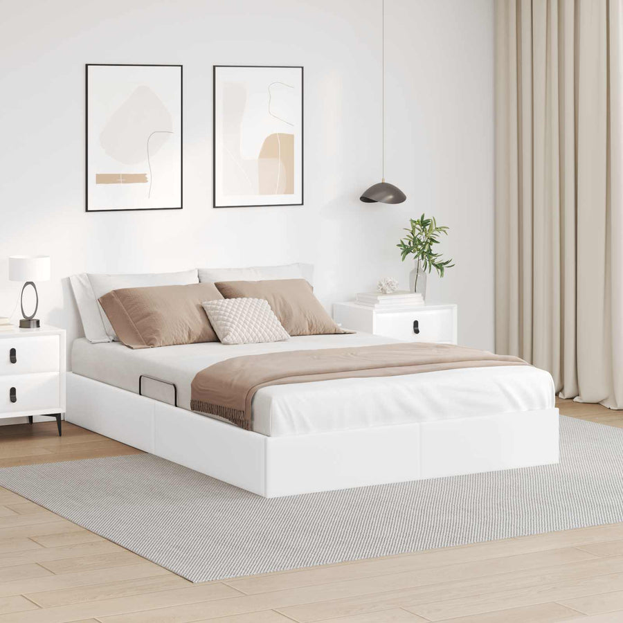 Ottoman Bedframe met opslag Puur Wit 140 x 200 cm Nep Leer