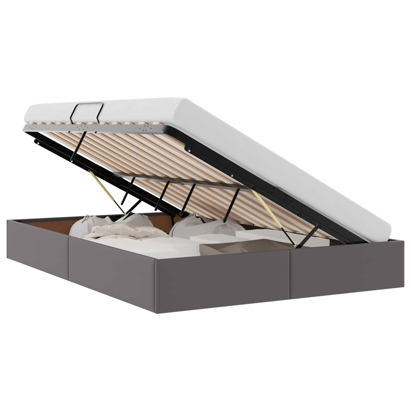 Ottoman Bedframe met opslag Grijs 140 x 200 cm Nep Leer