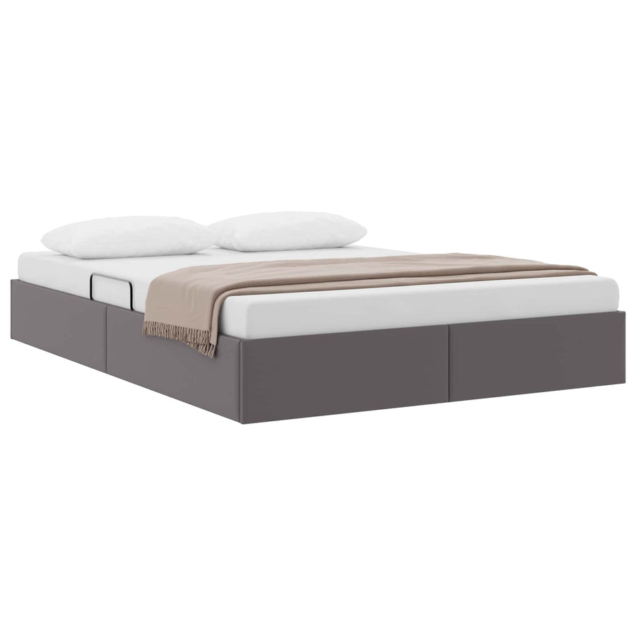 Ottoman Bedframe met opslag Grijs 140 x 200 cm Nep Leer
