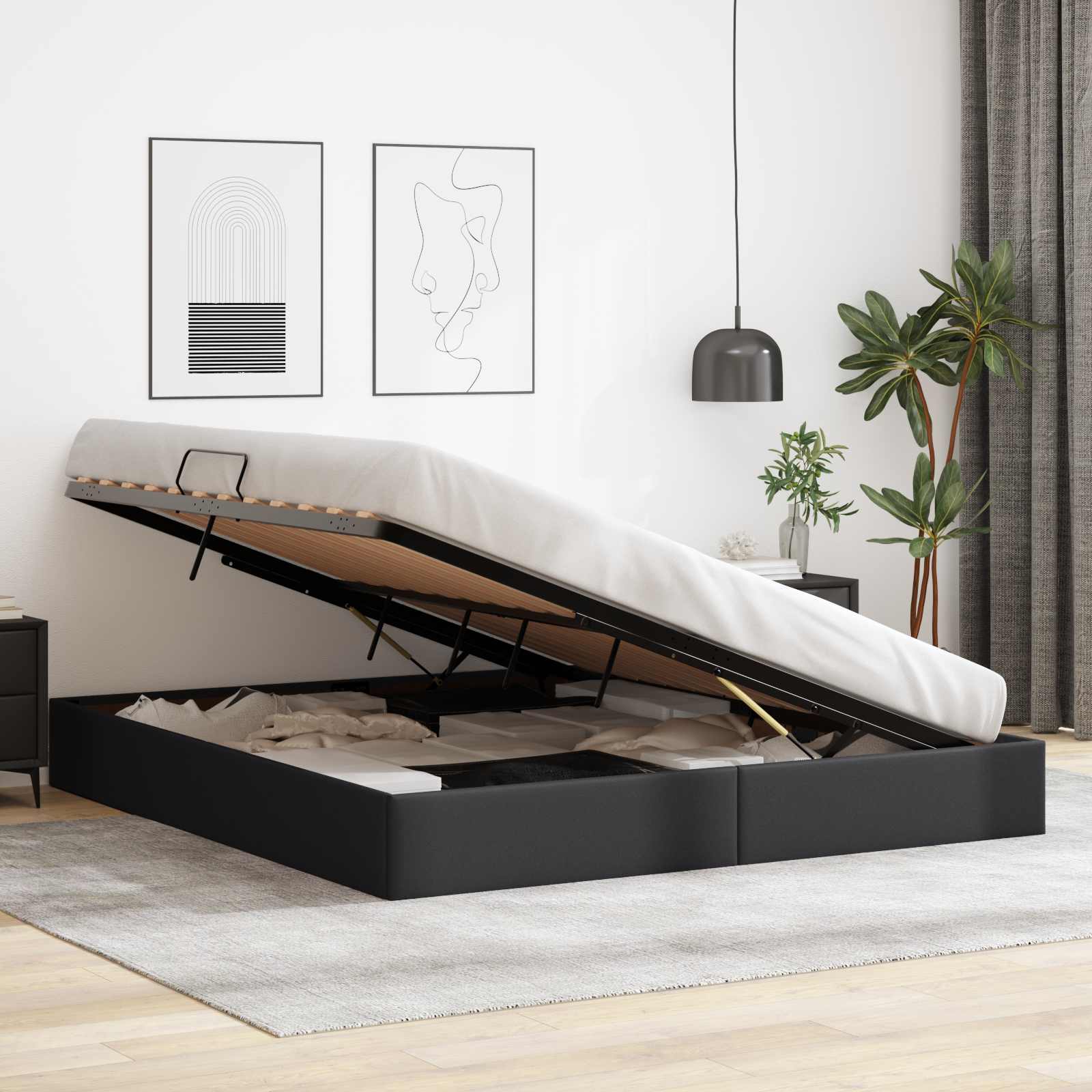 Ottoman Bedframe met opslag Zwart 160 x 200 cm Nep Leer