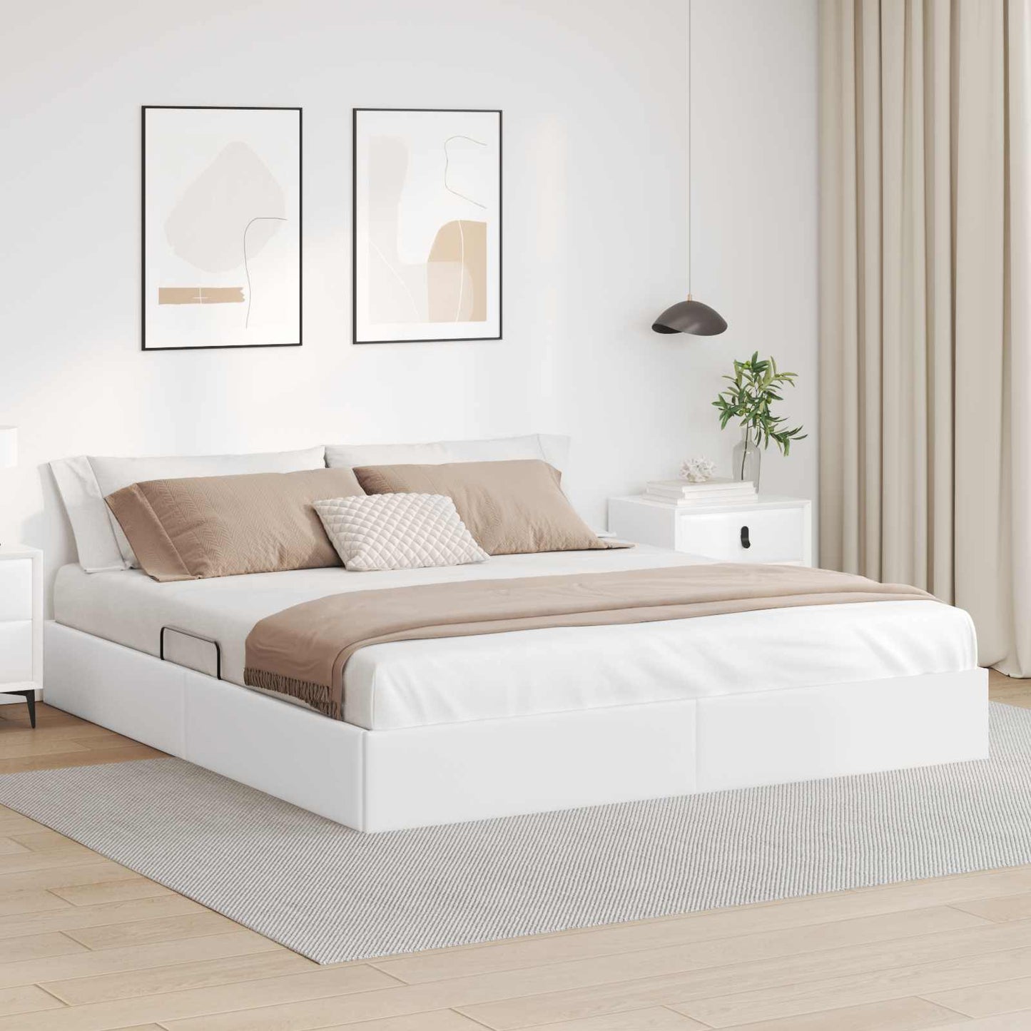 Ottoman Bedframe met opslag Puur Wit 160 x 200 cm Nep Leer