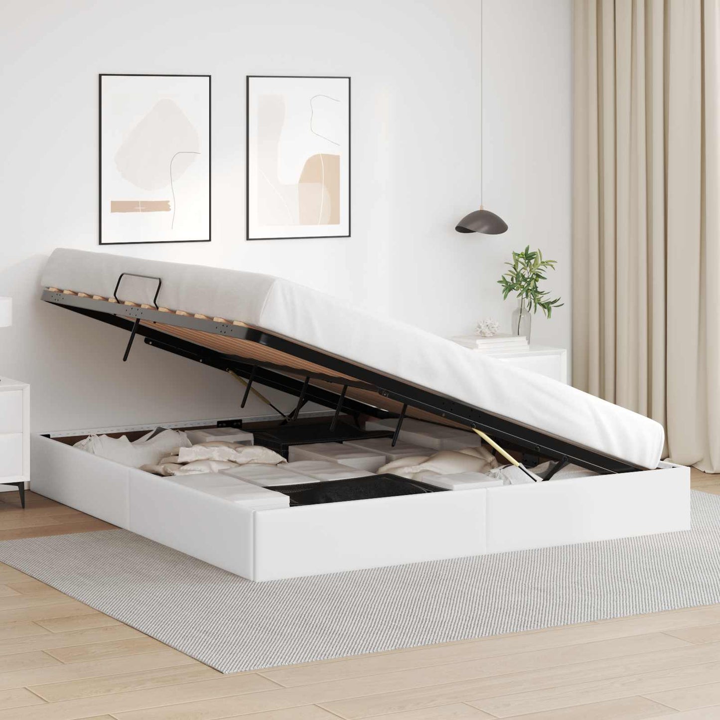 Ottoman Bedframe met opslag Puur Wit 160 x 200 cm Nep Leer