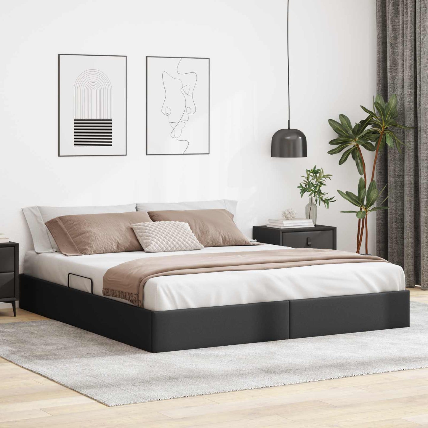Ottoman Bedframe met opslag Zwart 180 x 200 cm Nep Leer