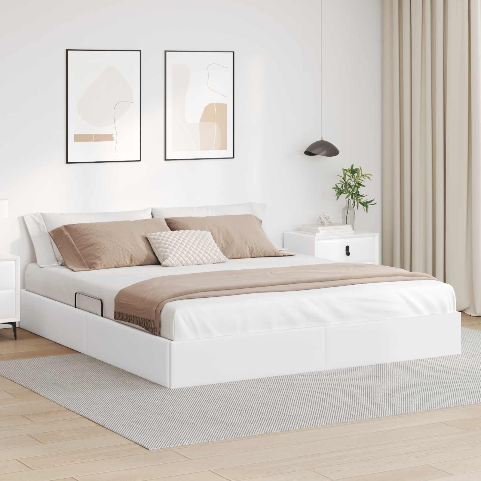 Ottoman Bedframe met opslag Puur Wit 180 x 200 cm Nep Leer