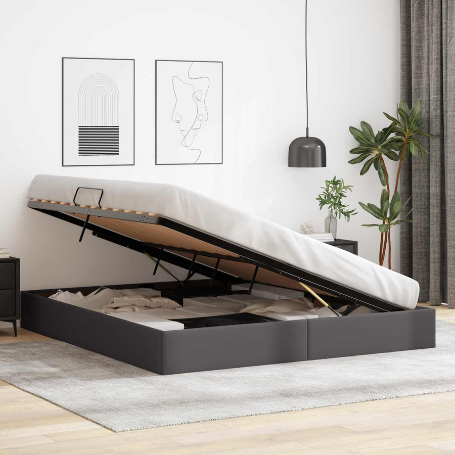 Ottoman Bedframe met opslag Grijs 180 x 200 cm Nep Leer