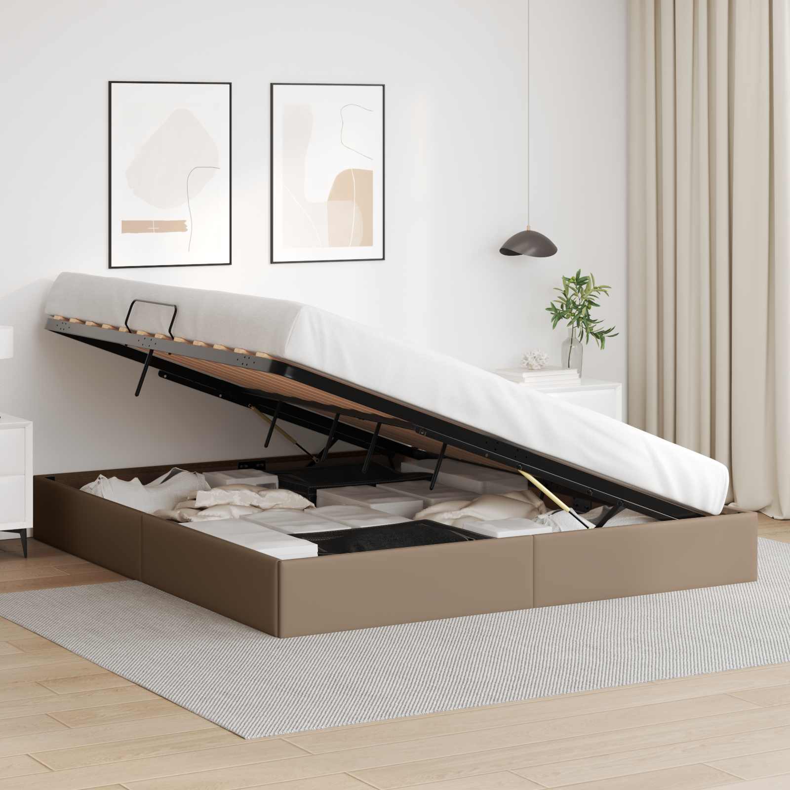 Ottoman Bedframe met opslag Cappuccino 180 x 200 cm Nep Leer