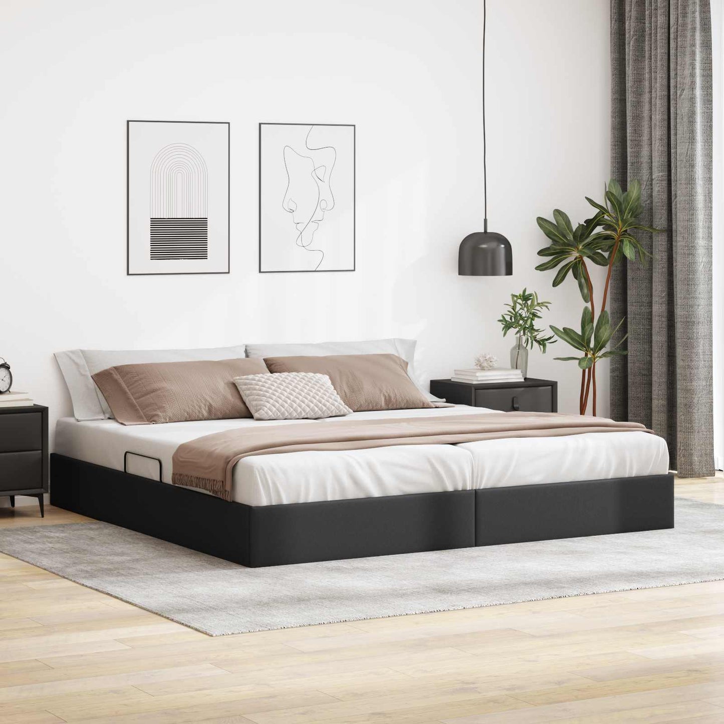 Ottoman Bedframe met opslag Zwart 200 x 200 cm Nep Leer