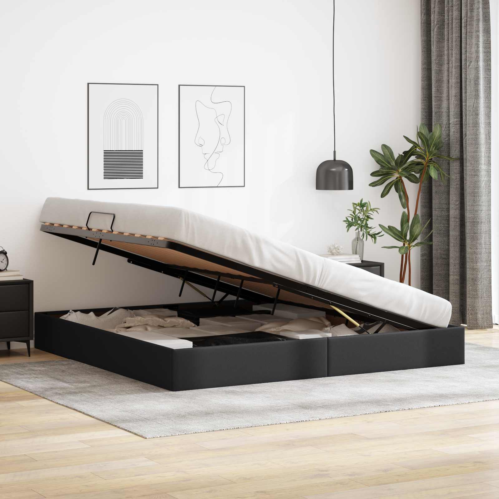 Ottoman Bedframe met opslag Zwart 200 x 200 cm Nep Leer
