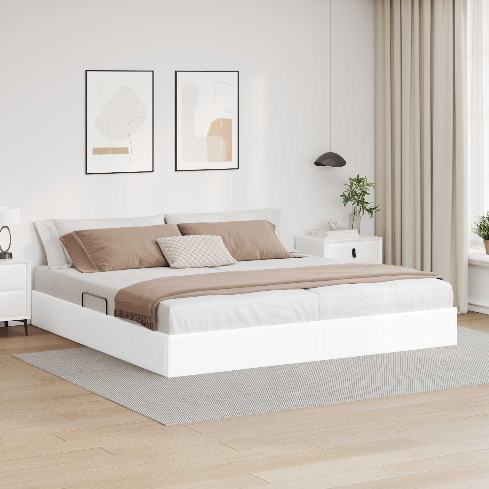 Ottoman Bedframe met opslag Puur Wit 200 x 200 cm Nep Leer