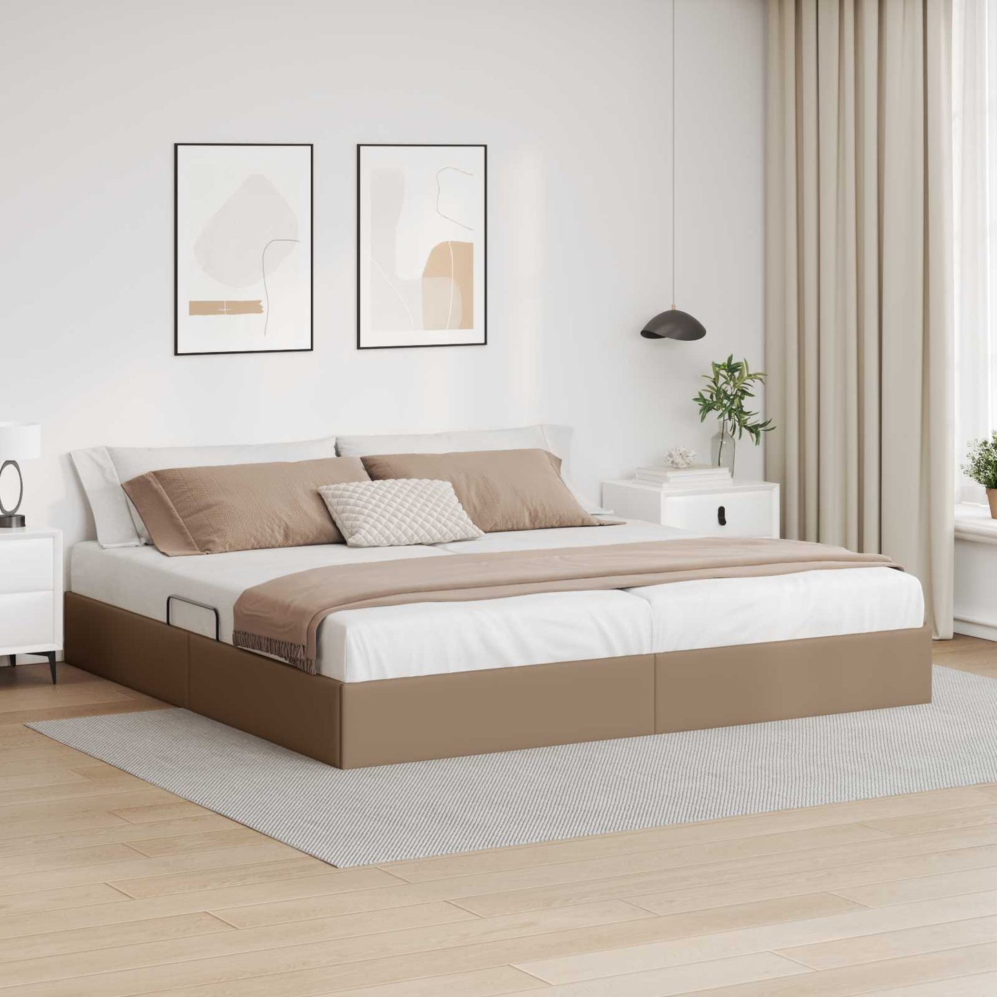 Ottoman Bedframe met opslag Cappuccino 200 x 200 cm Nep Leer