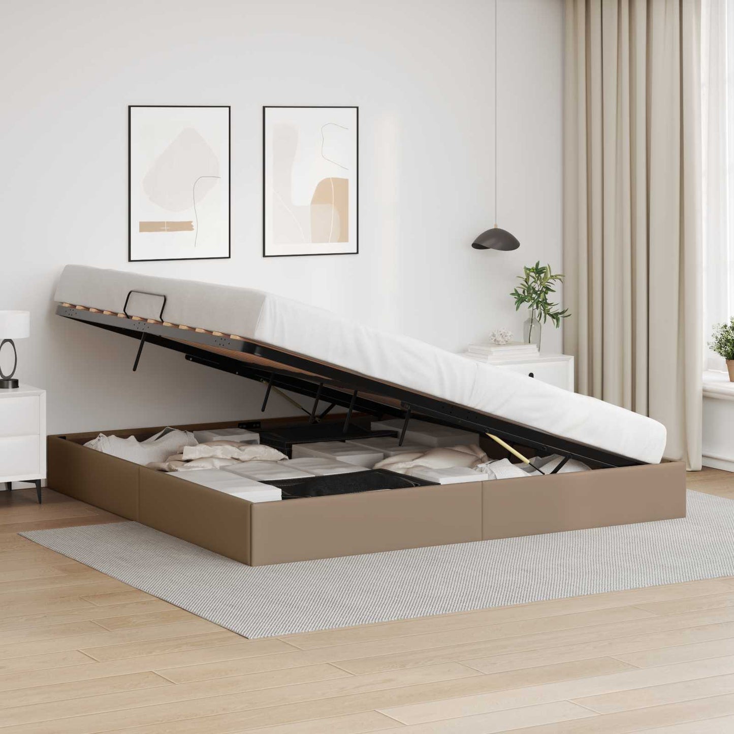 Ottoman Bedframe met opslag Cappuccino 200 x 200 cm Nep Leer