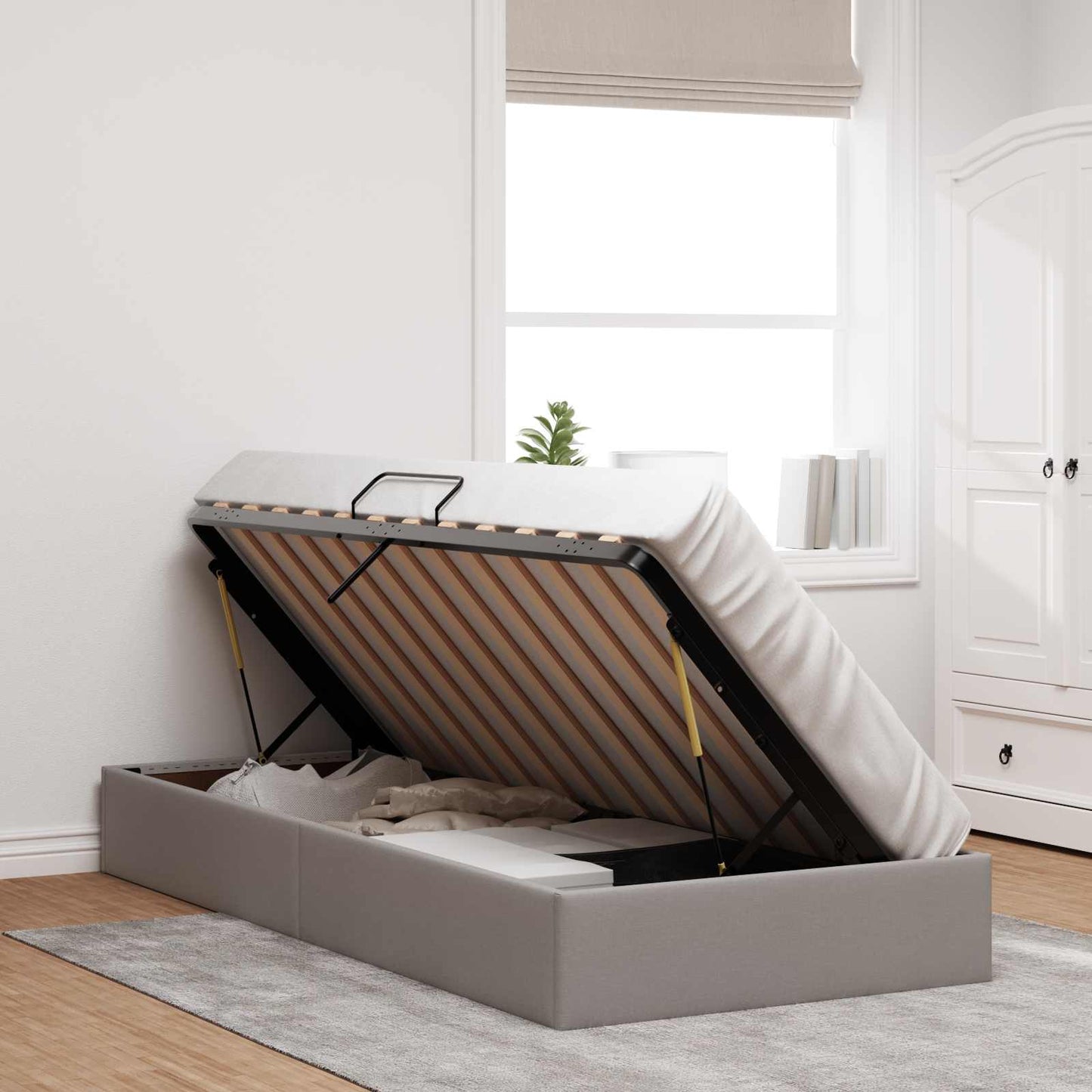Ottoman Bedframe met opslag Taupe 90 x 190 cm Stof