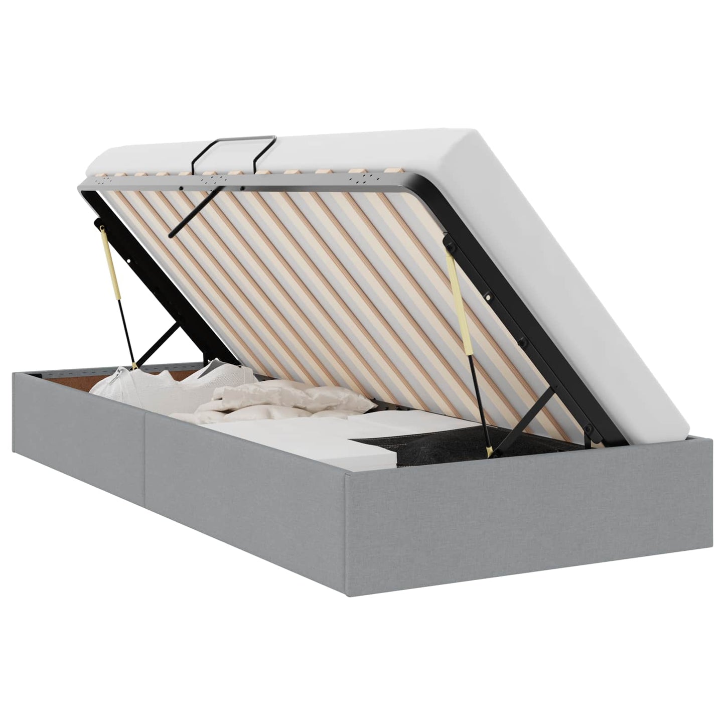 Ottoman Bedframe met opslag Lichtgrijs 90 x 200 cm Stof