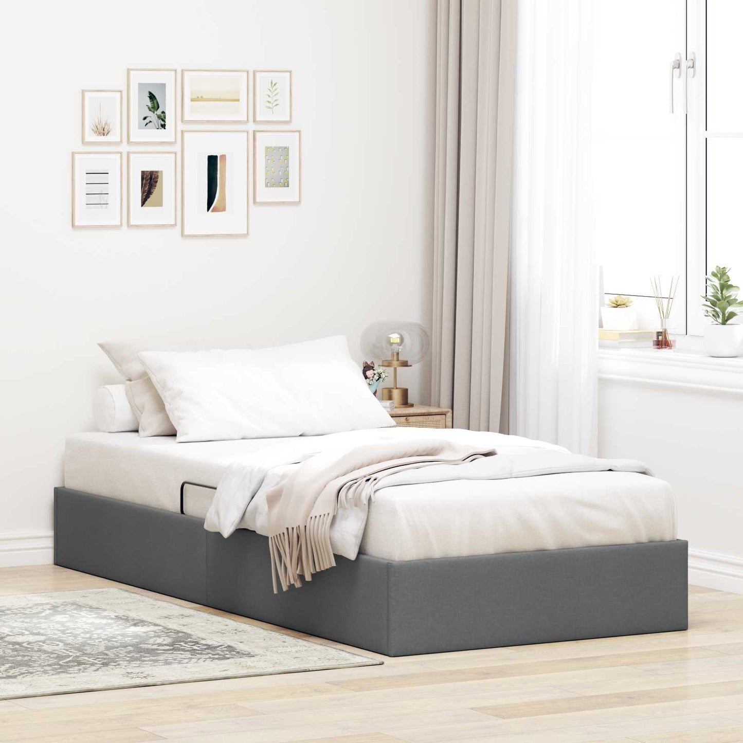 Ottoman Bedframe met opslag Donkergrijs 90 x 200 cm Stof