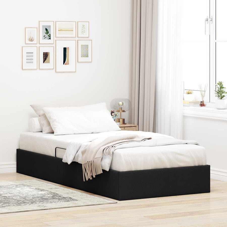 Ottoman Bedframe met opslag Zwart 90 x 200 cm Stof