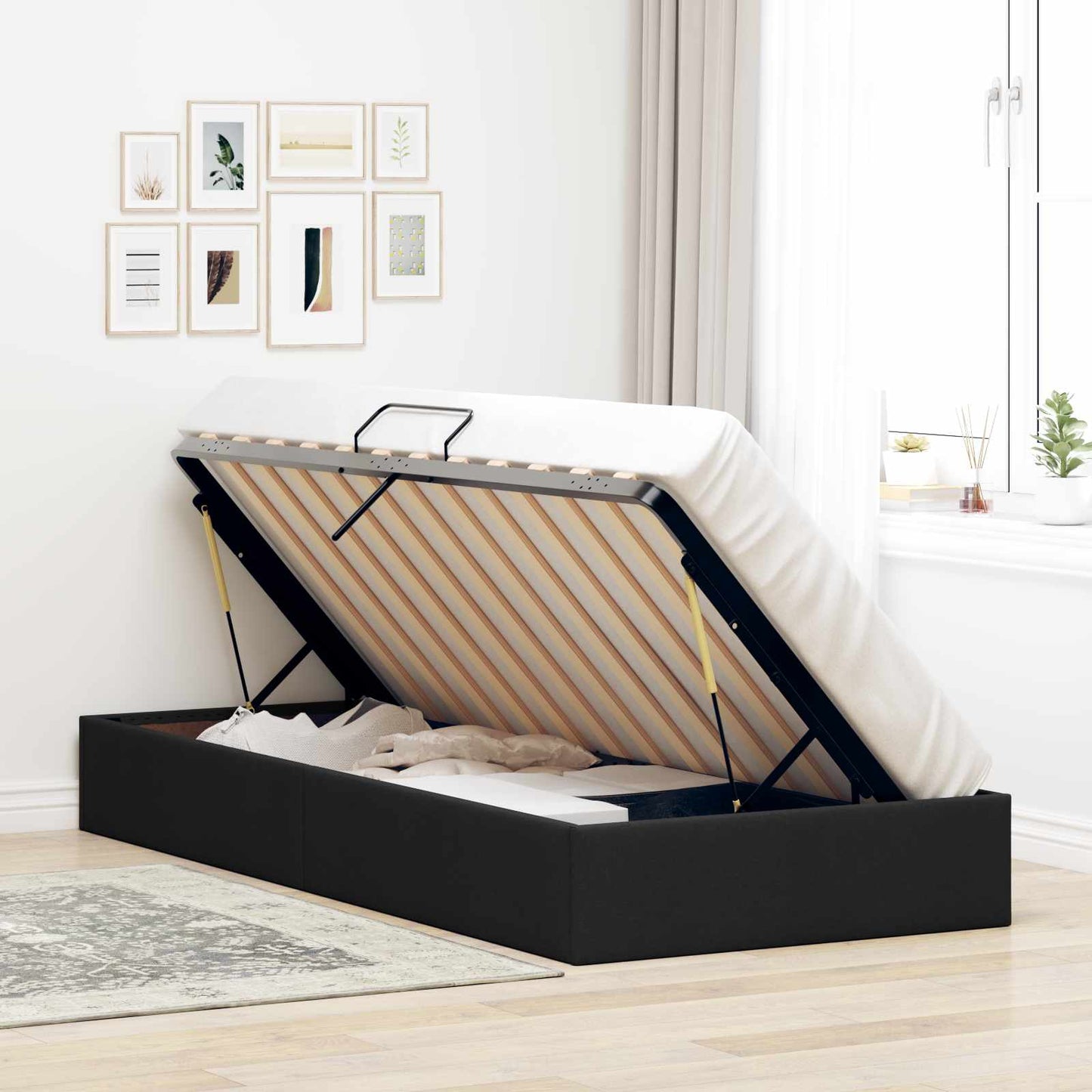 Ottoman Bedframe met opslag Zwart 100 x 200 cm Stof