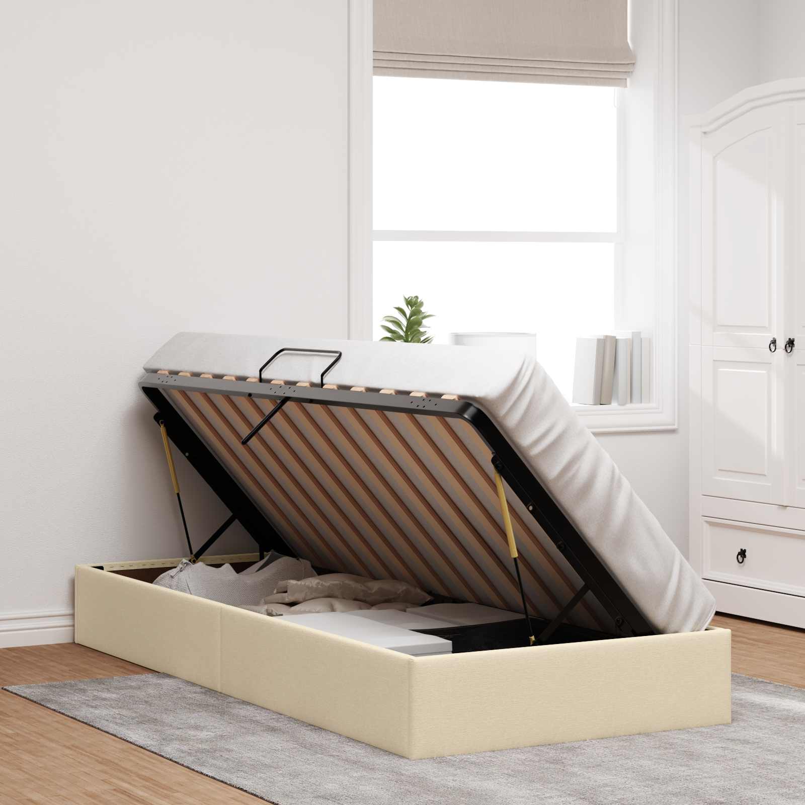 Ottoman Bedframe met opslag Crème 100 x 200 cm Stof