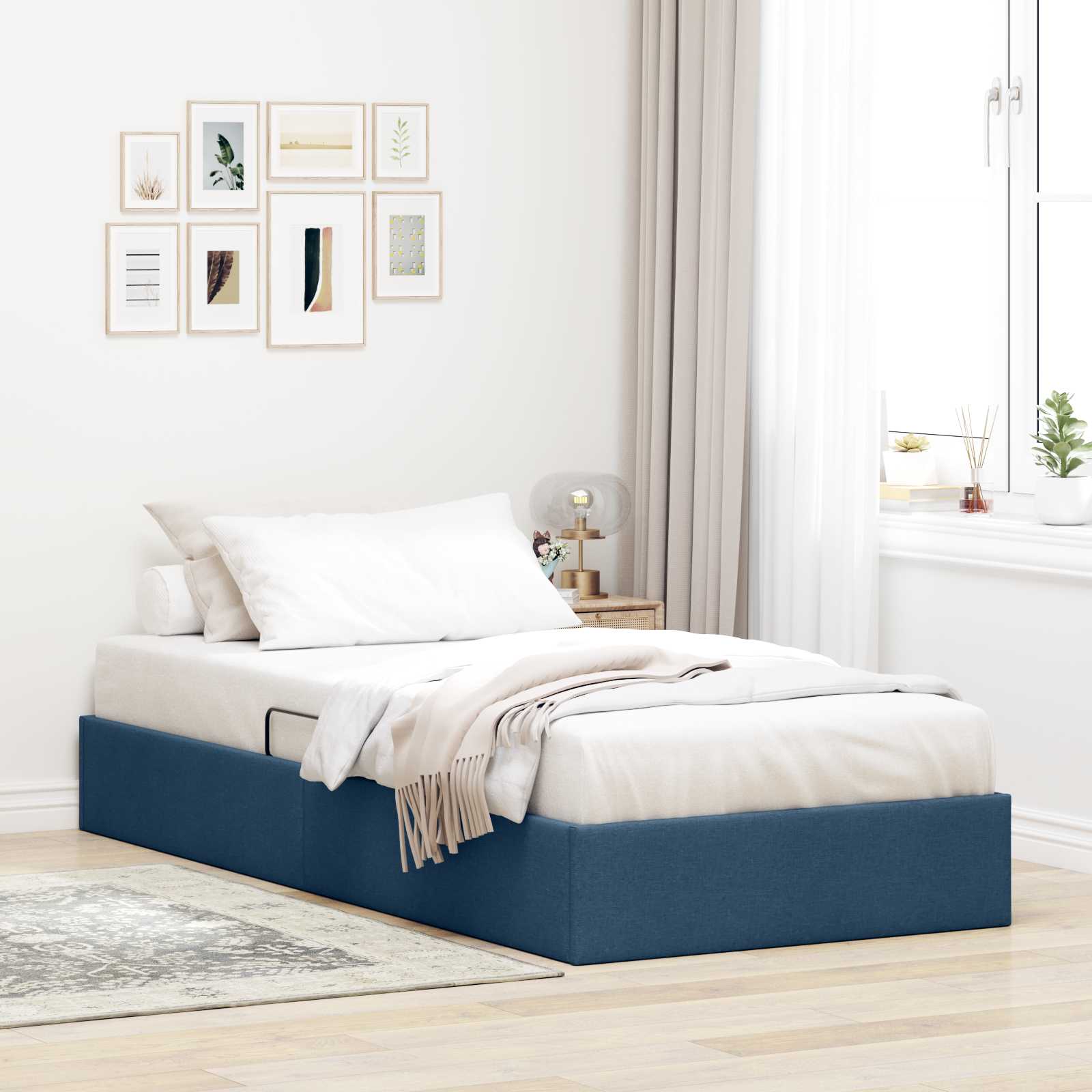 Ottoman Bedframe met opslag Blauw 100 x 200 cm Stof
