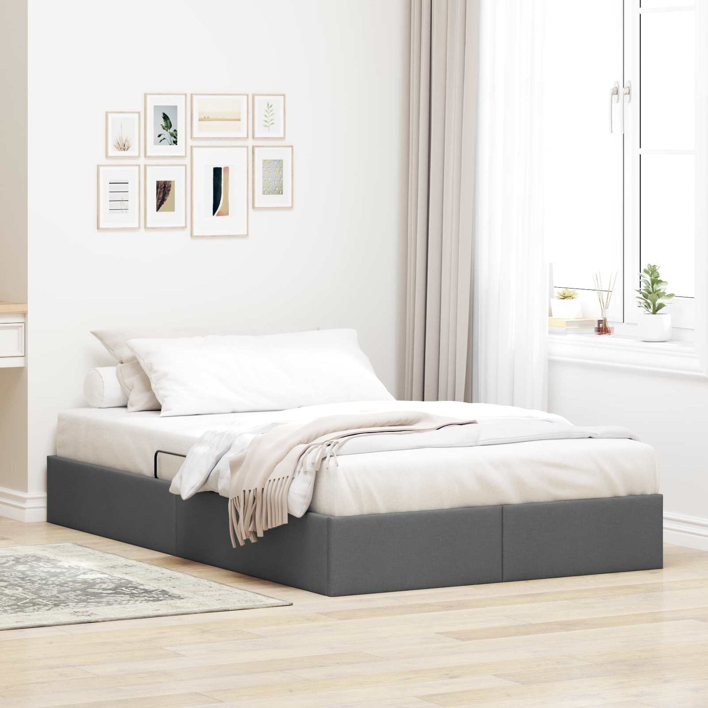 Ottoman Bedframe met opslag Donkergrijs 120 x 190 cm Stof