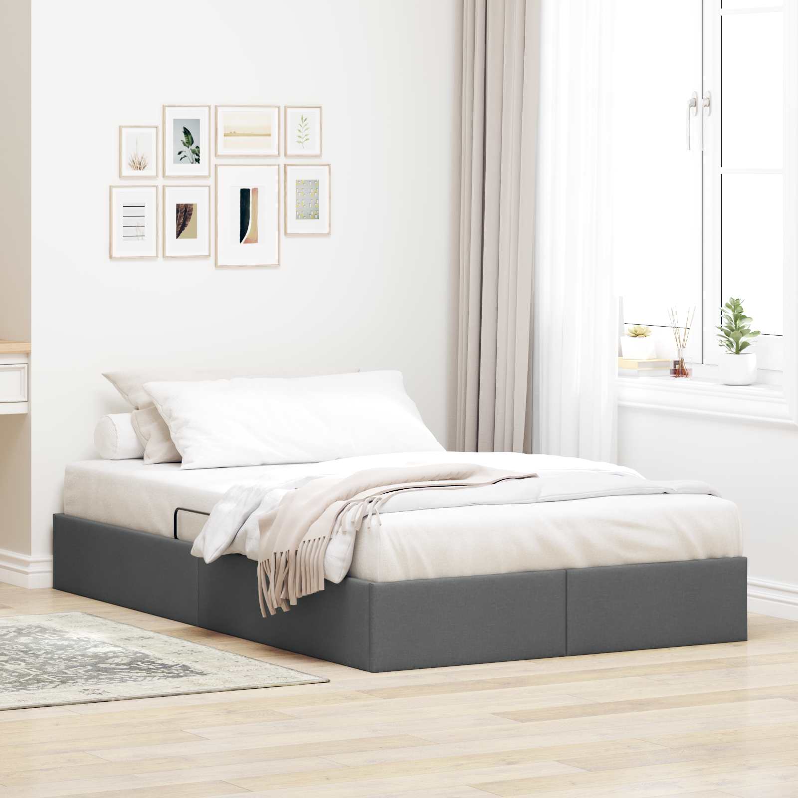Ottoman Bedframe met opslag Donkergrijs 120 x 190 cm Stof