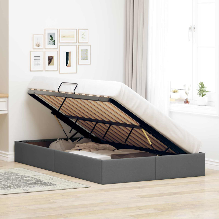 Ottoman Bedframe met opslag Donkergrijs 120 x 190 cm Stof