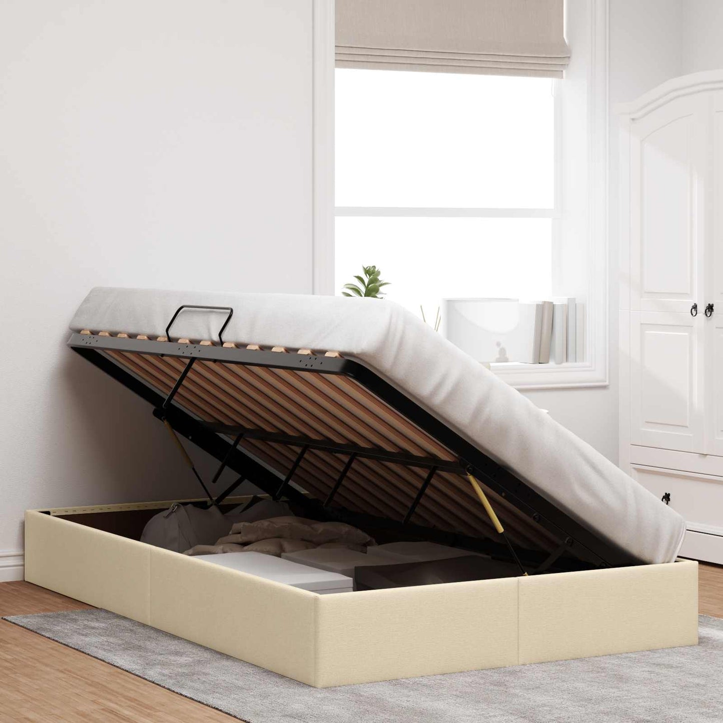 Ottoman Bedframe met opslag Crème 120 x 200 cm Stof