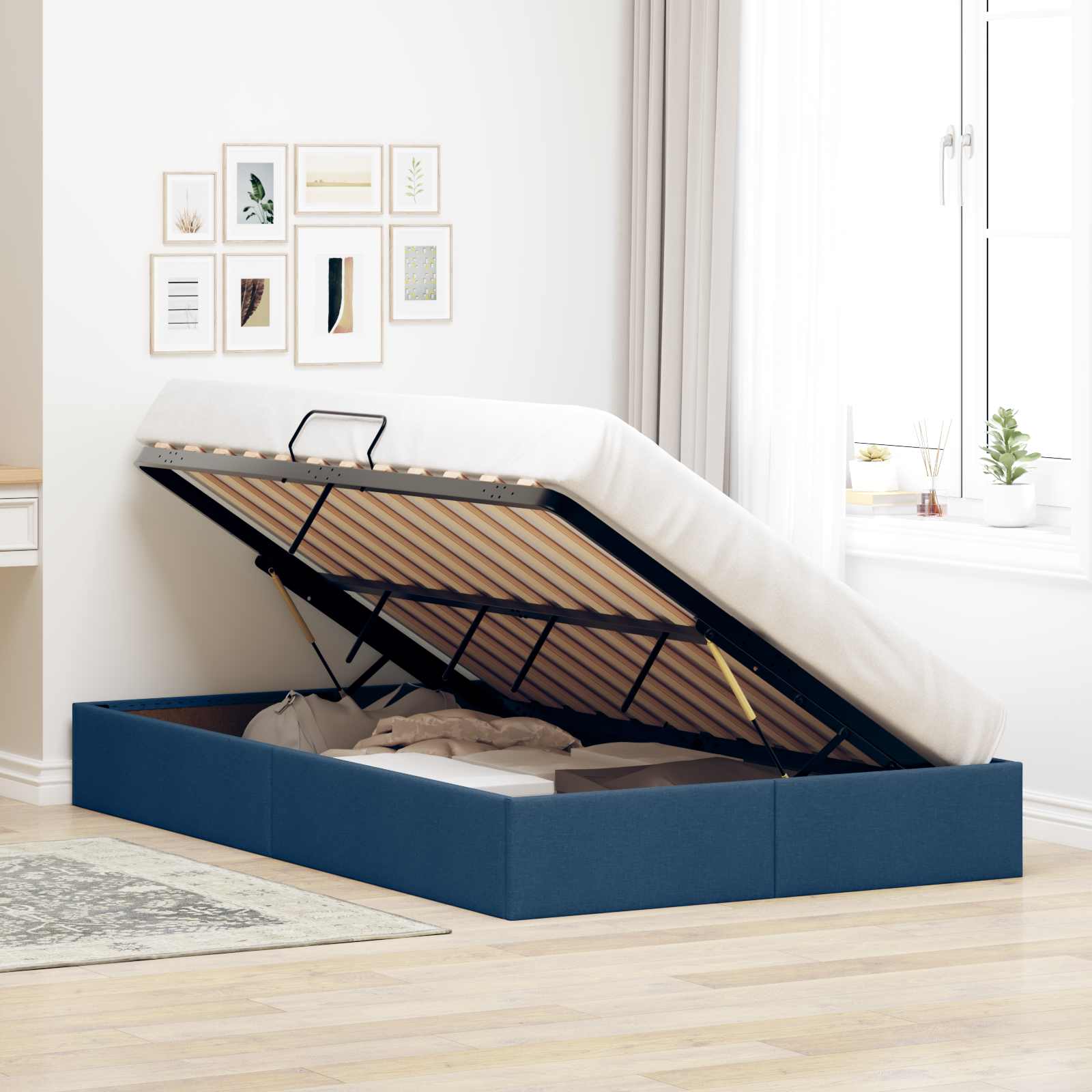 Ottoman Bedframe met opslag Blauw 120 x 200 cm Stof