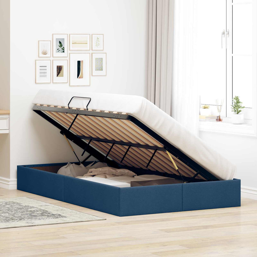 Ottoman Bedframe met opslag Blauw 120 x 200 cm Stof