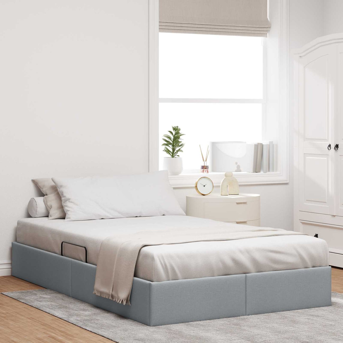 Ottoman Bedframe met opslag Lichtgrijs 120 x 200 cm Stof