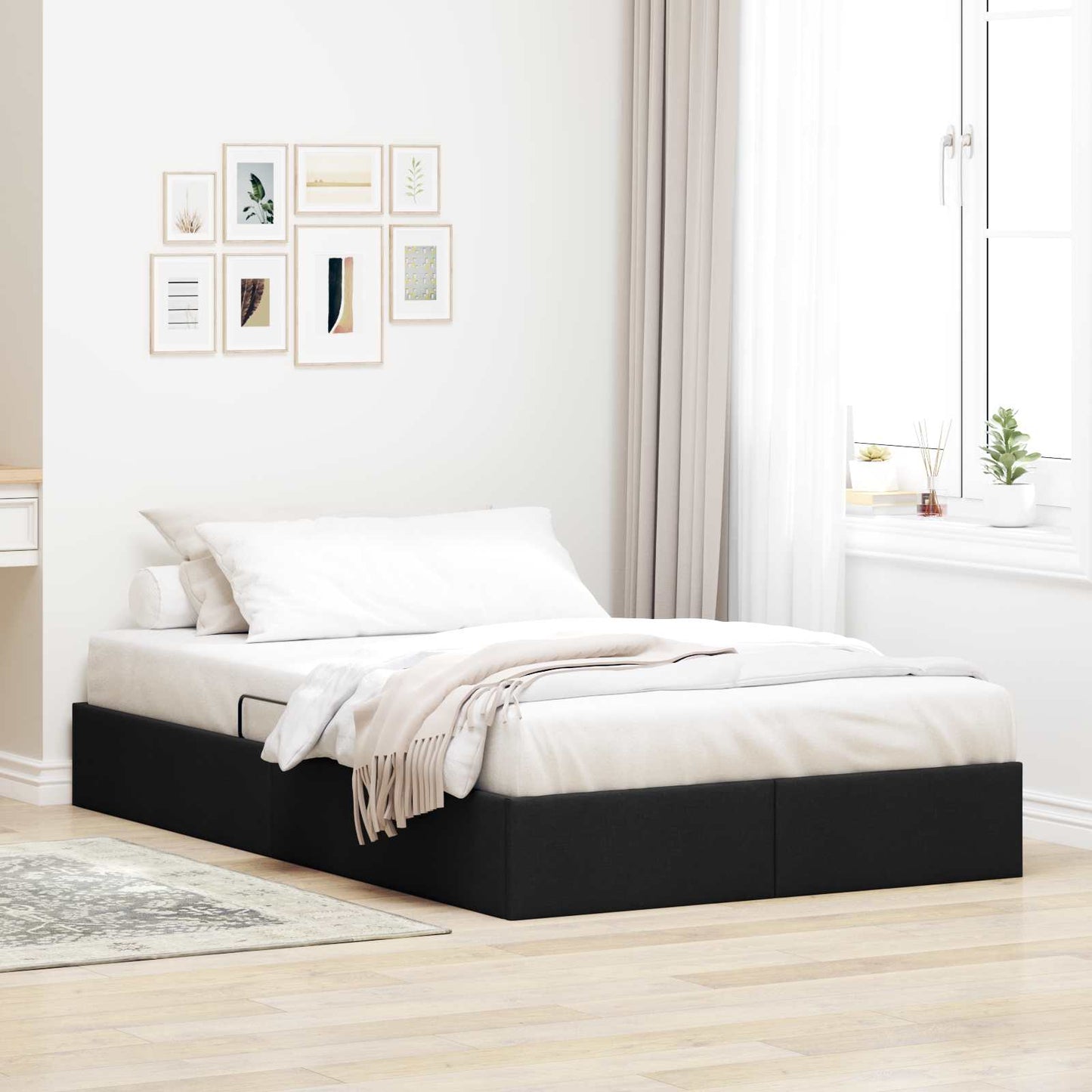 Ottoman Bedframe met opslag Zwart 120 x 200 cm Stof
