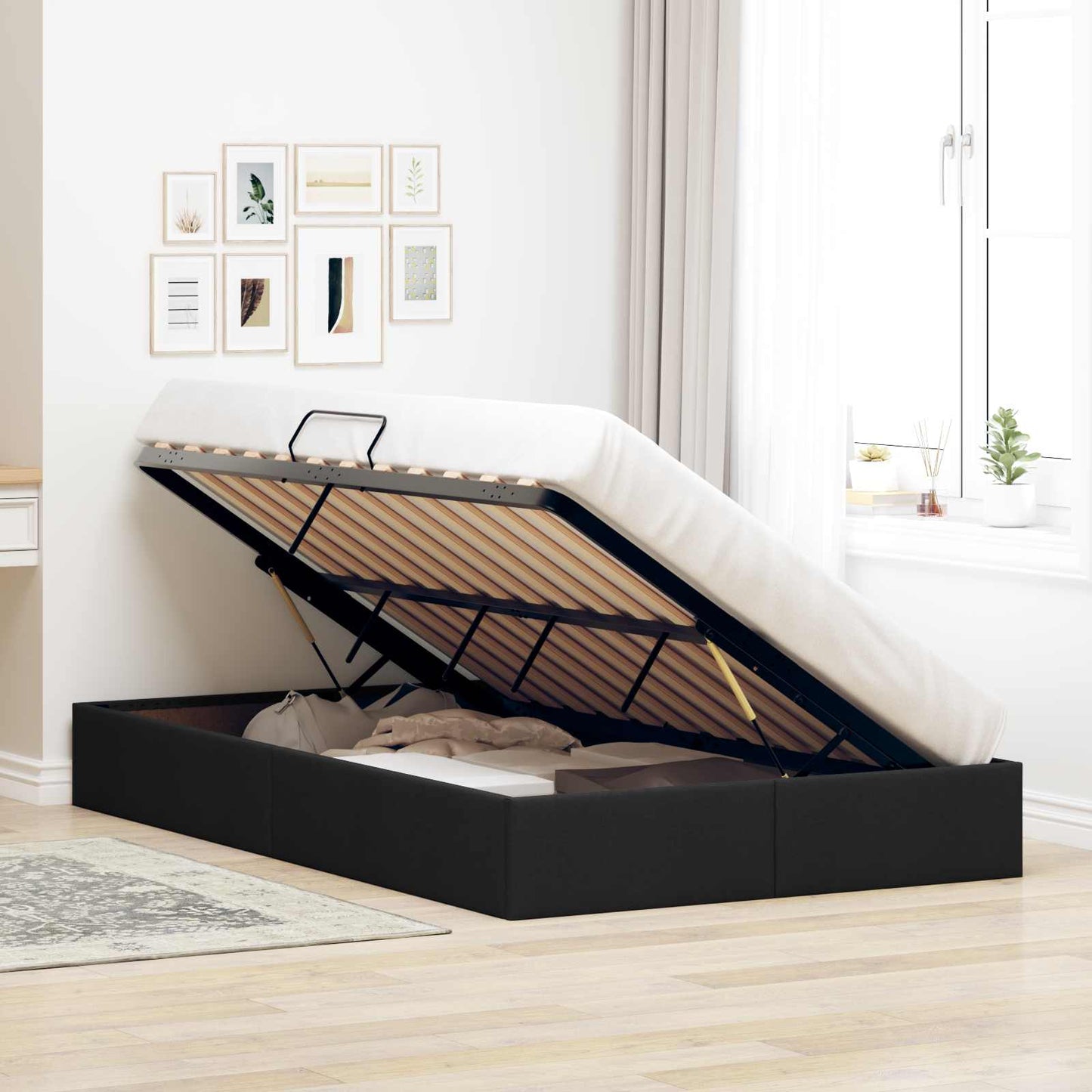 Ottoman Bedframe met opslag Zwart 120 x 200 cm Stof