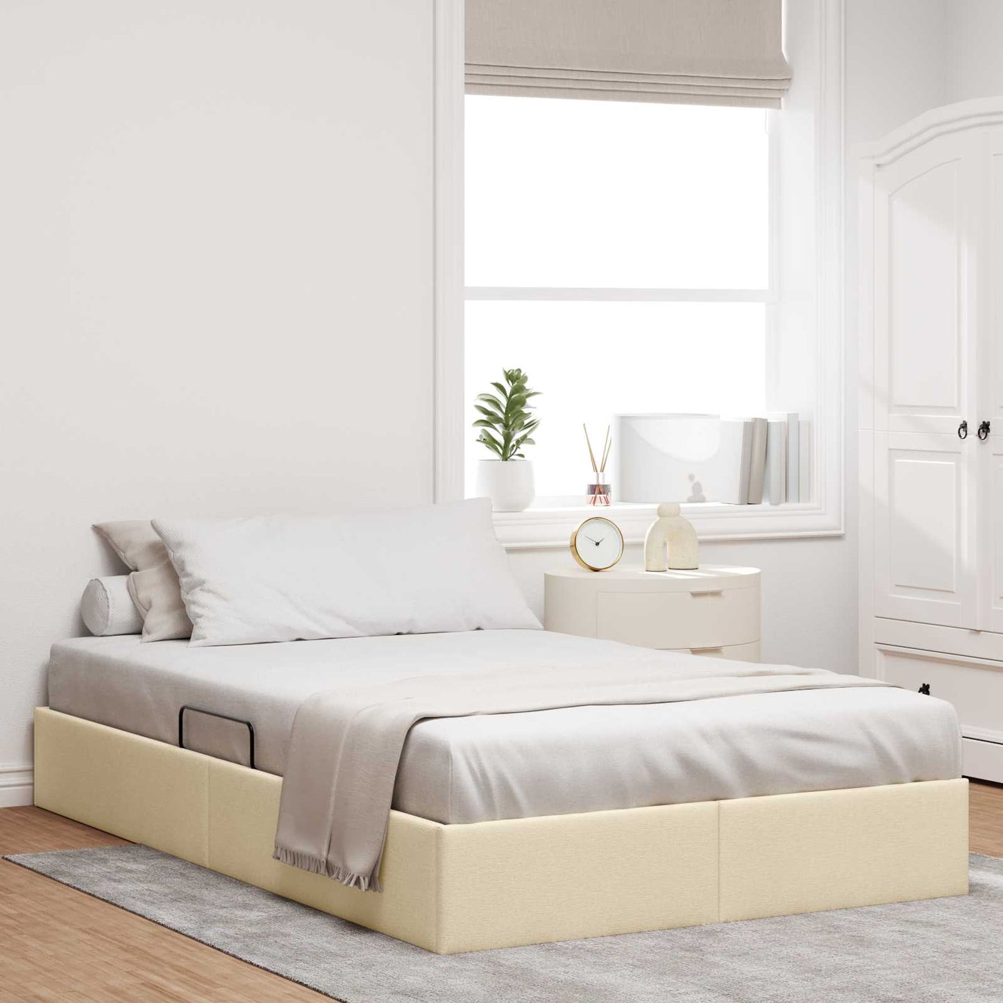 Ottoman Bedframe met opslag Crème 120 x 200 cm Stof