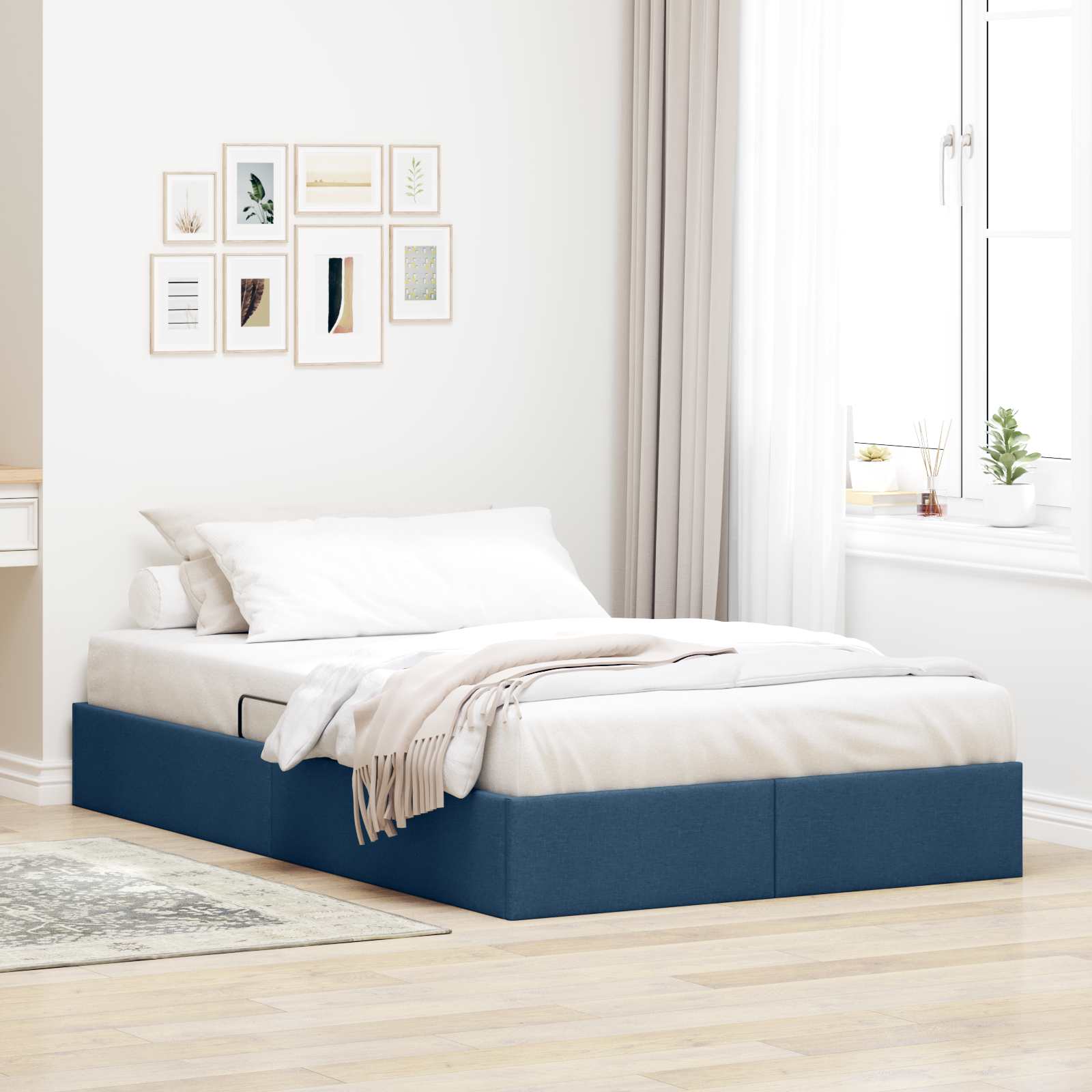 Ottoman Bedframe met opslag Blauw 120 x 200 cm Stof