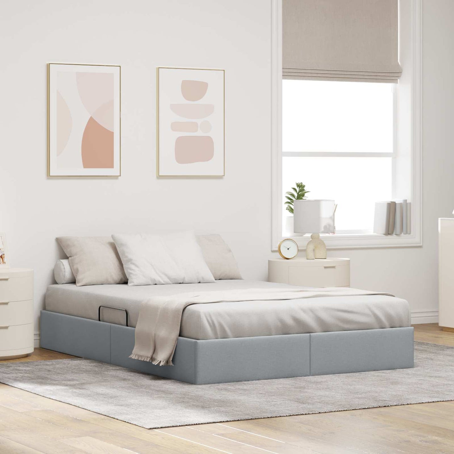 Ottoman Bedframe met opslag Lichtgrijs 140 x 190 cm Stof
