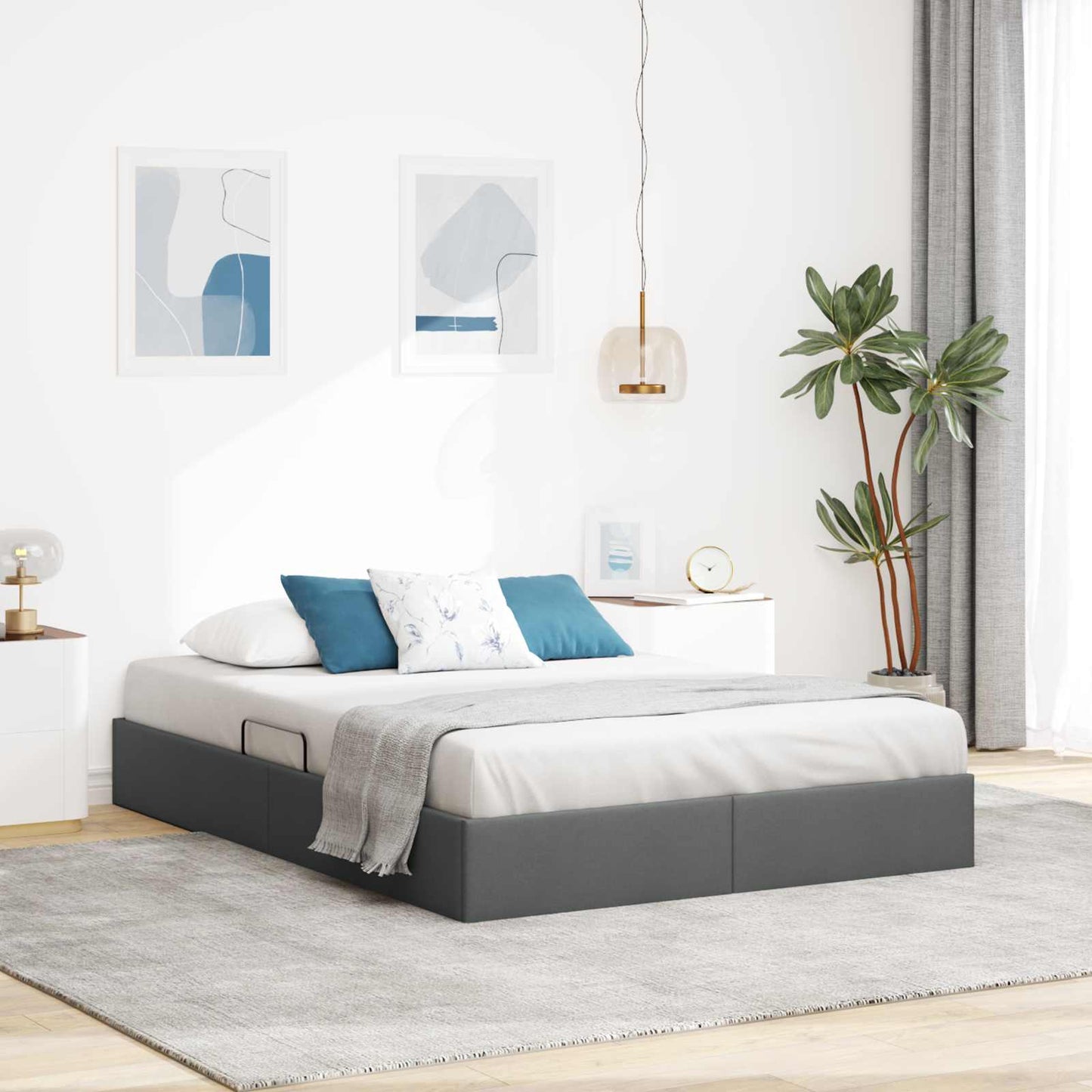 Ottoman Bedframe met opslag Donkergrijs 140 x 190 cm Stof