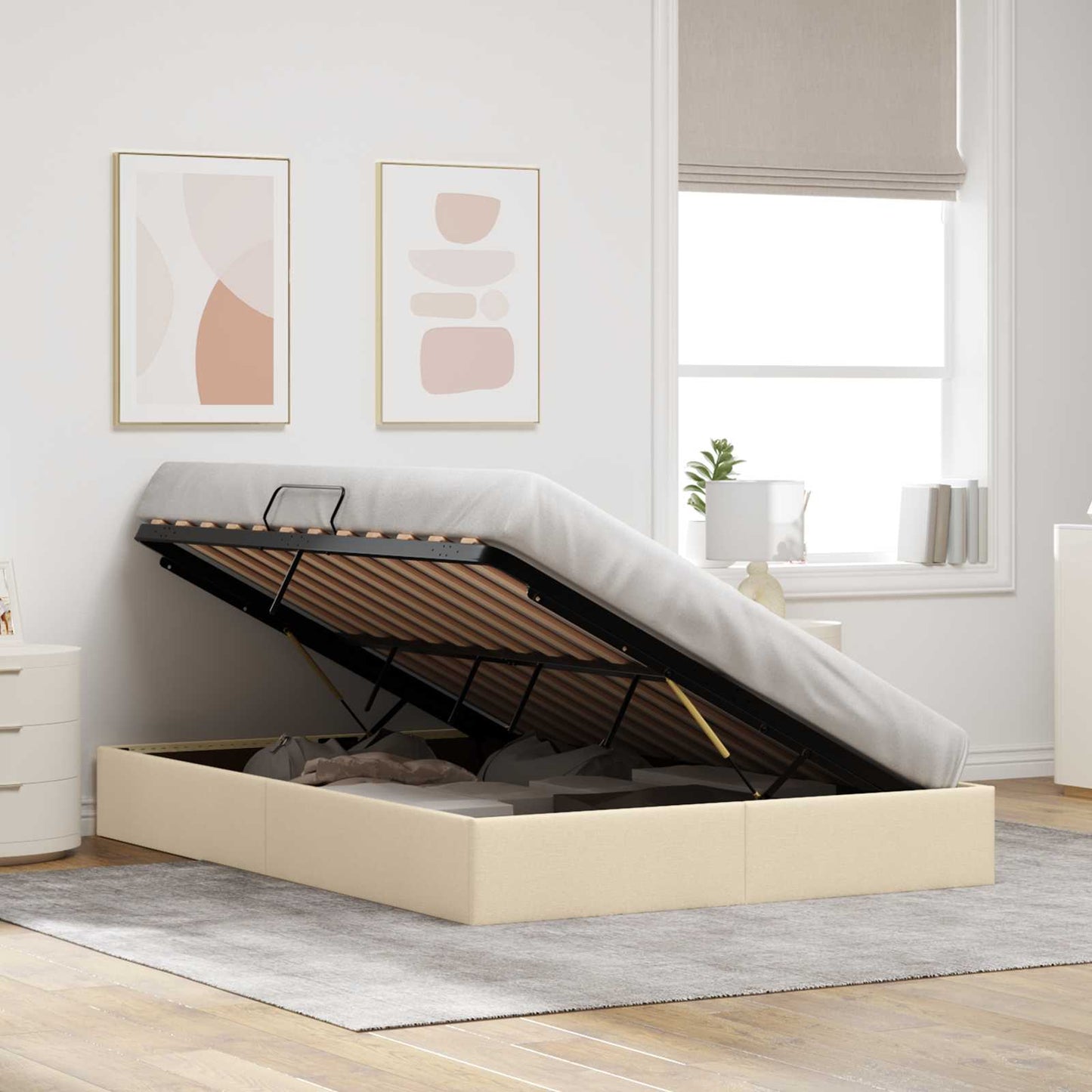 Ottoman Bedframe met opslag Crème 140 x 190 cm Stof