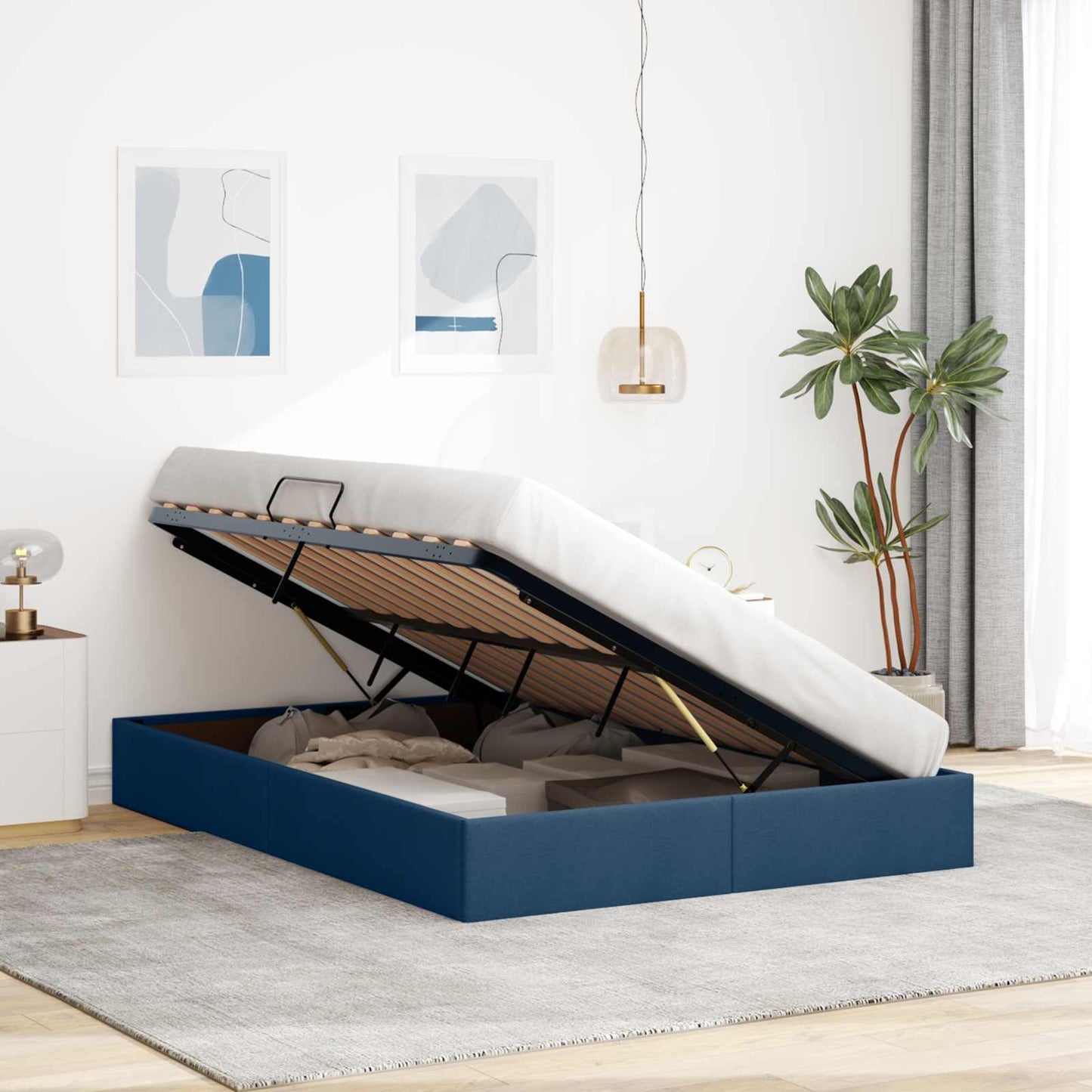 Ottoman Bedframe met opslag Blauw 140 x 190 cm Stof
